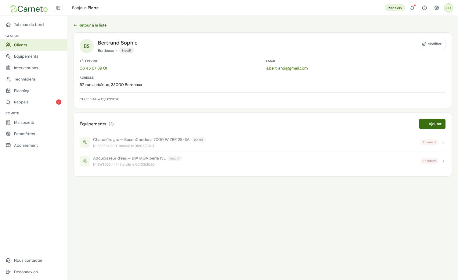 Fiche client Carnetis
